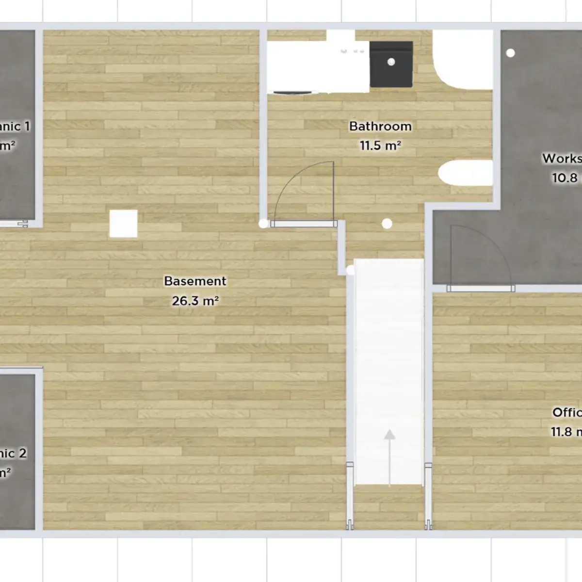 Design and Layout: Rooms, bathroom and storage planned on a floor plan before any demolition